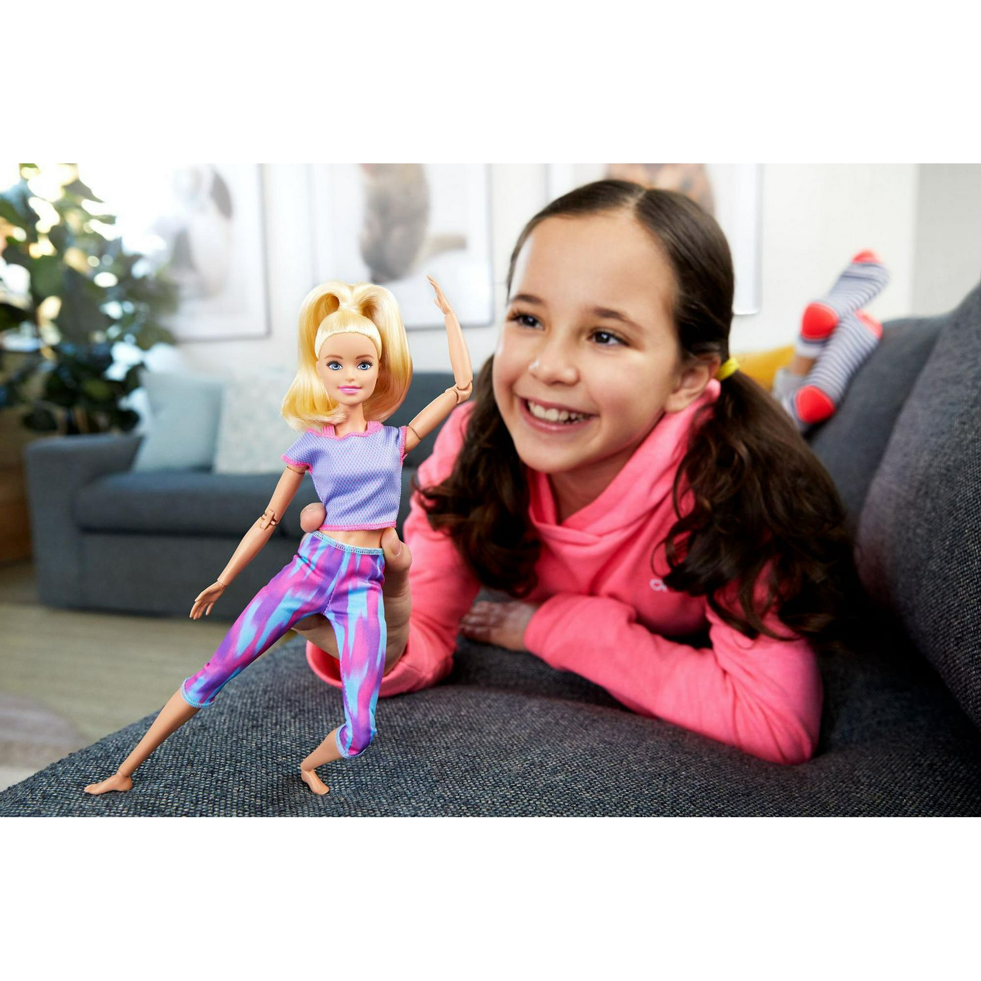 Barbie Made to Move Posable Doll in Pink Color-Blocked Top and Yoga  Leggings, Flexible with Blonde Hair ( Exclusive)