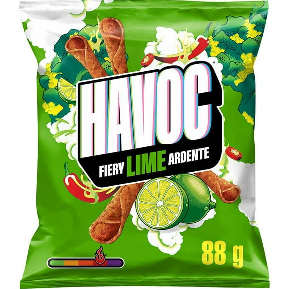 Havoc chips tortilla roulées aromatisées Lime ardente, 88 g.