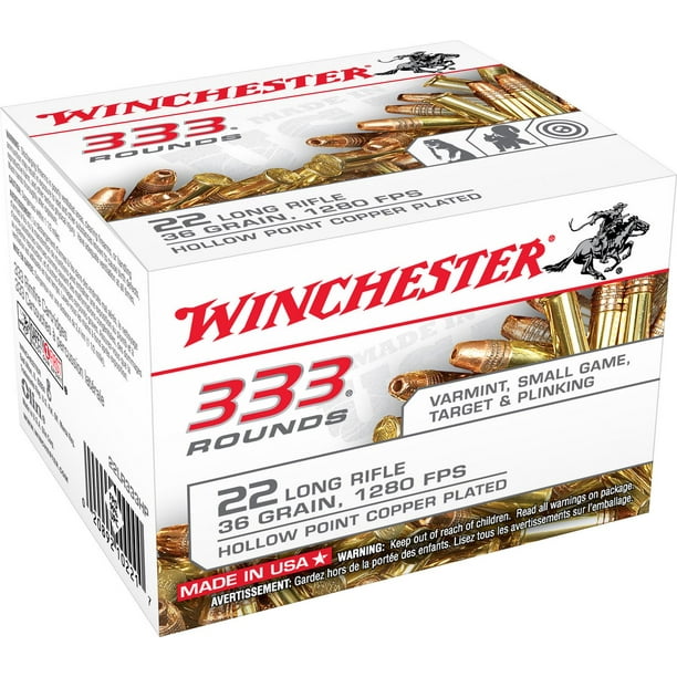 Winchester Munition Emballage en vrac de 333 balles rondes à pointe creuse plaquées de cuivre de calibre 22, 36 grains