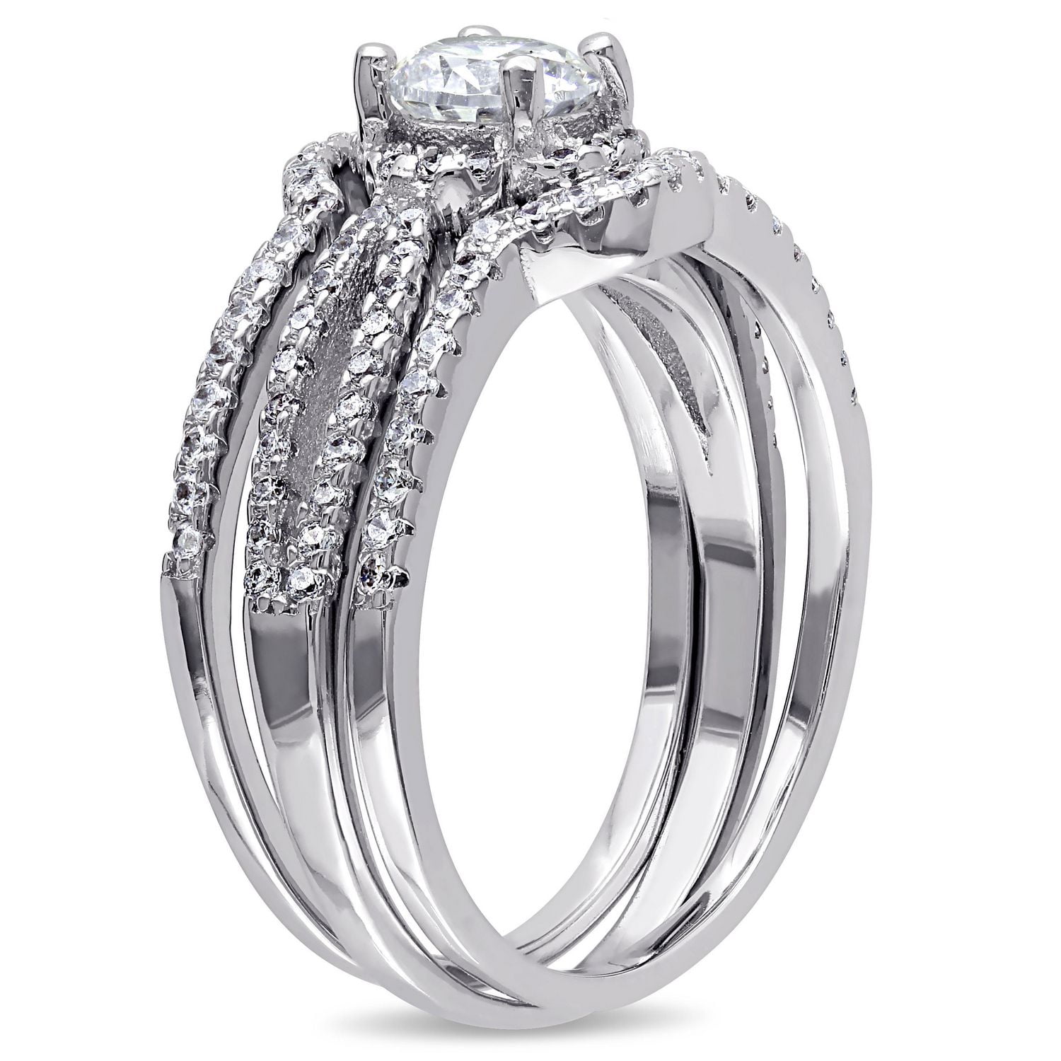 Ensemble nuptial avec zircons cubiques de 2,50 ct PBT en argent sterling de Miabella