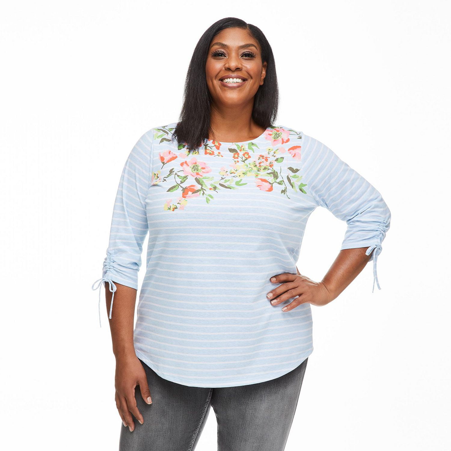 Penmans Plus Women's Printed Ruched Sleeve Tee