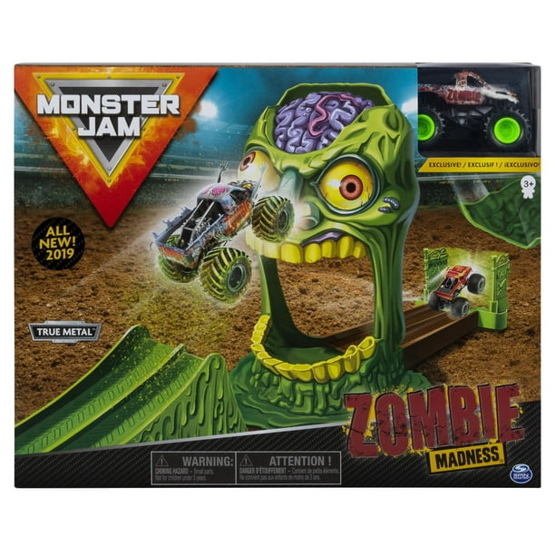 Monster Jam, Coffret officiel Zombie Madness avec monster truck Zombie authentique en métal moulé à l'échelle 1:64