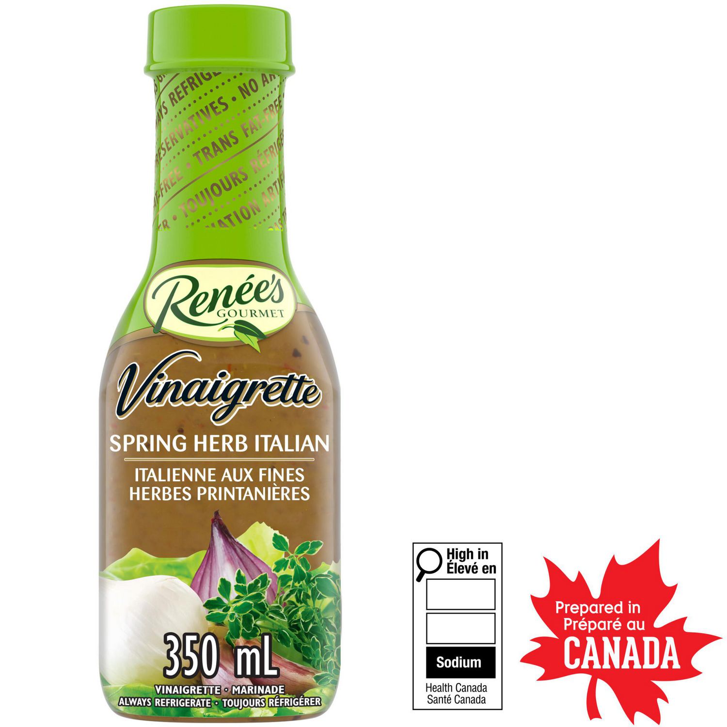 Renée’s Spring Herb Italian Vinaigrette, Renée’s vinaigrette delivers an exceptional homemade flavour that will complement your meals! Our spring herb Italian vinaigrette has a delicate, flavourful taste and has no artificial colours or flavours.