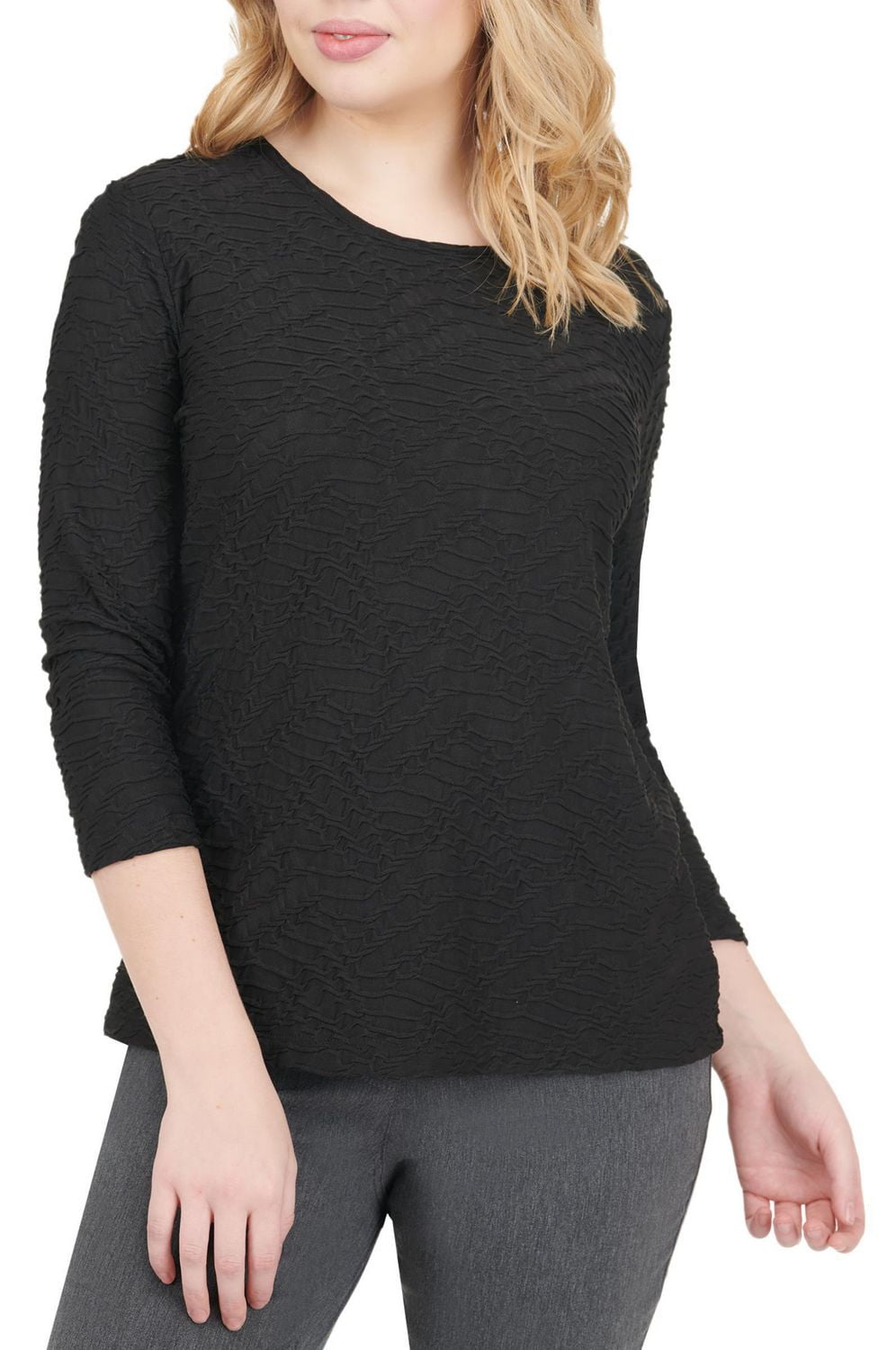 Alia Women's 3/4 Sleeve Solid Ripple Knit Top