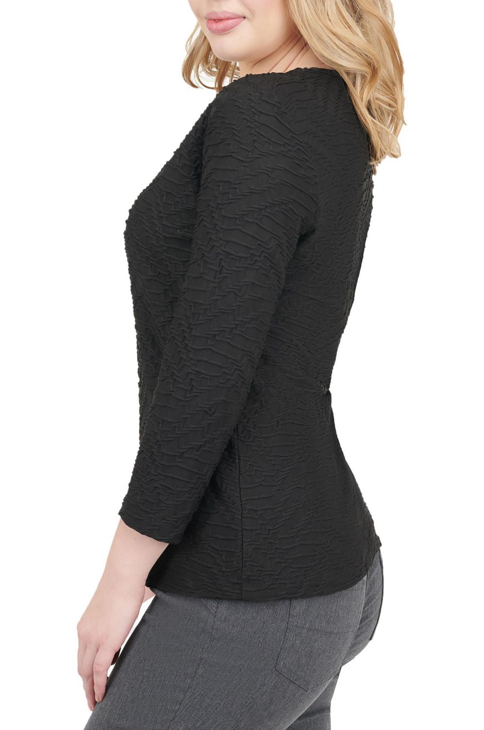 Alia Women's 3/4 Sleeve Solid Ripple Knit Top