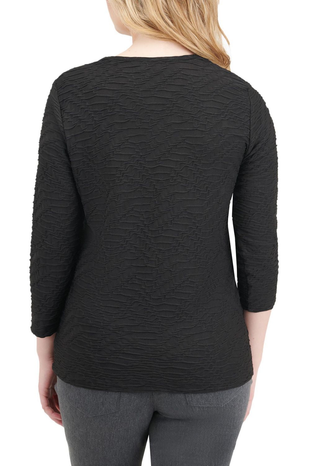 Alia Women's 3/4 Sleeve Solid Ripple Knit Top