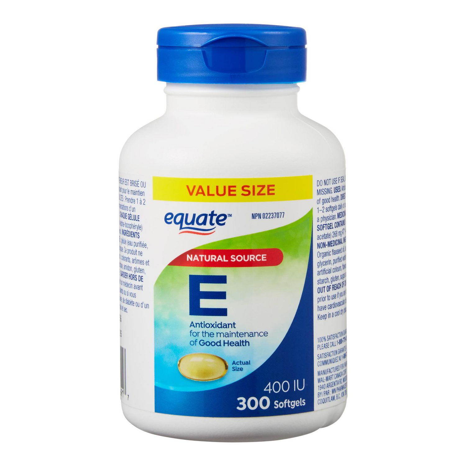 Equate Vitamin E 400 IU 300 Softgels Walmart.ca