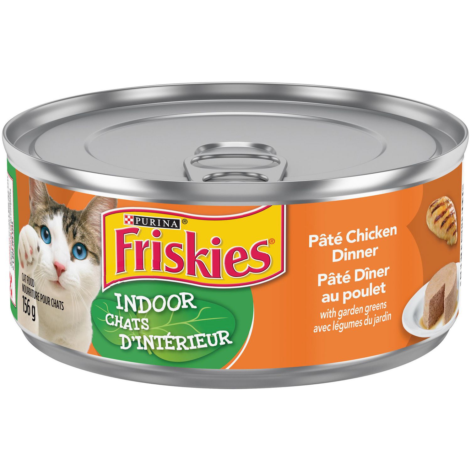 Friskies Indoor Pate Chicken Dinner with Greens, Wet Cat Food 156g