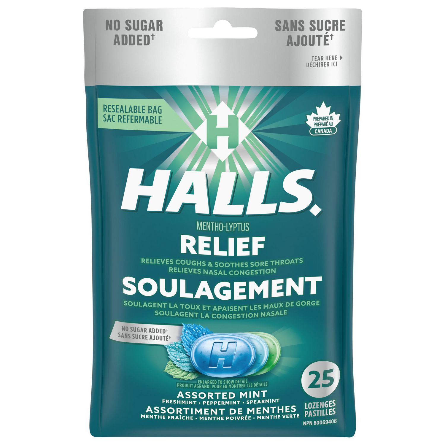 HALLS No Sugar Added Assorted Mint Cough Drops, Throat Lozenges, Sore Throat Relief, Mentho-Lyptus