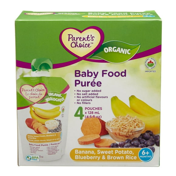 Parent's choice Organic Banana, Sweet Potato, Blueberry and Brown Rice Baby Food Purée