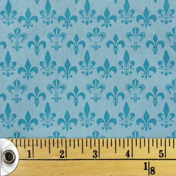 Tissu au mètre en coton Fabric Creations à motif de symboles vintage en sarcelle