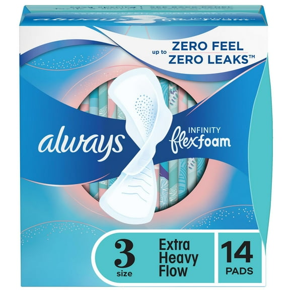 Always Infinity Feminine Pads for Women, Size 3, Extra Heavy Flow, with wings, Unscented