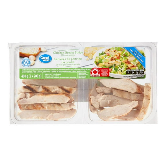 Great Value Chicken Breast Strips, 2 x 200 g packs, 400 g total