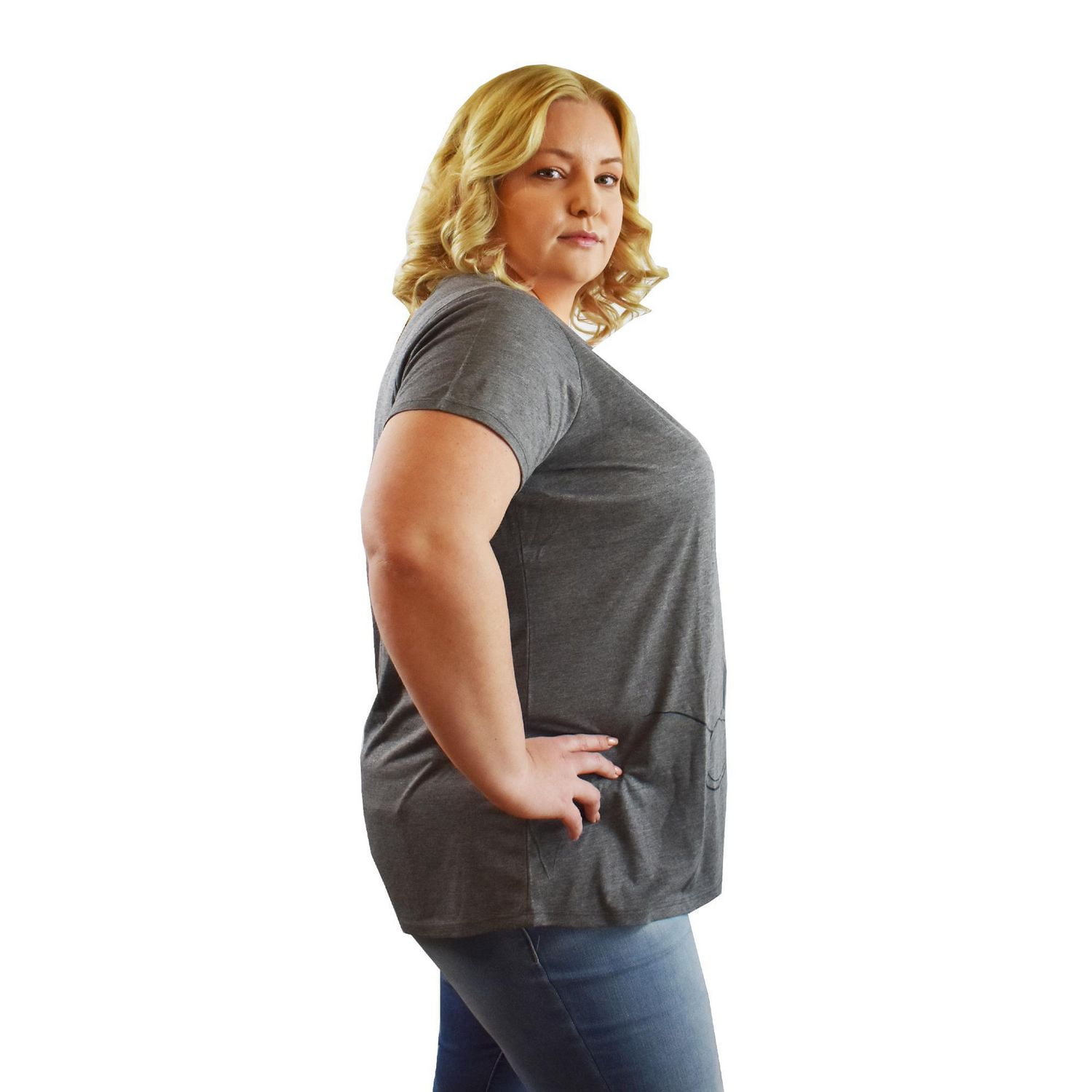 Ladies Plus Disney Mickey Hands Behind Scoop Tee