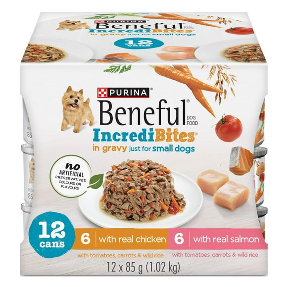 Beneful IncrediBites Poulet et Saumon en Sauce Emabllage Assorti, Nourriture pour Chiens Humide 12 x 85 g 5"x6.5"