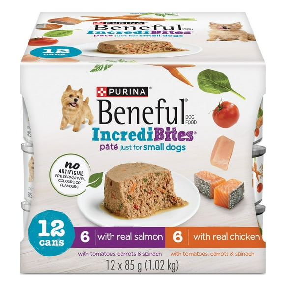 Beneful IncrediBites avec Poulet et Saumon Pâté Emballage Assorti, Nourriture Humide pour Chiens 12 x 85 g 12 x 85 g