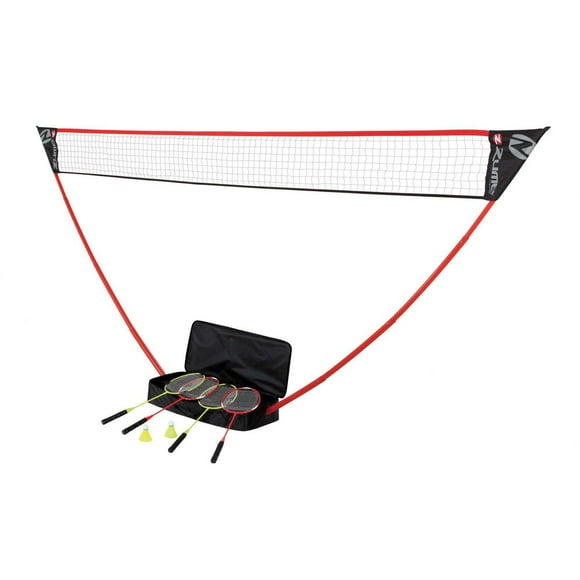 ZUME GAMES 4 Player Outdoor Backyard Portable Badminton Set with Case - Black / Red