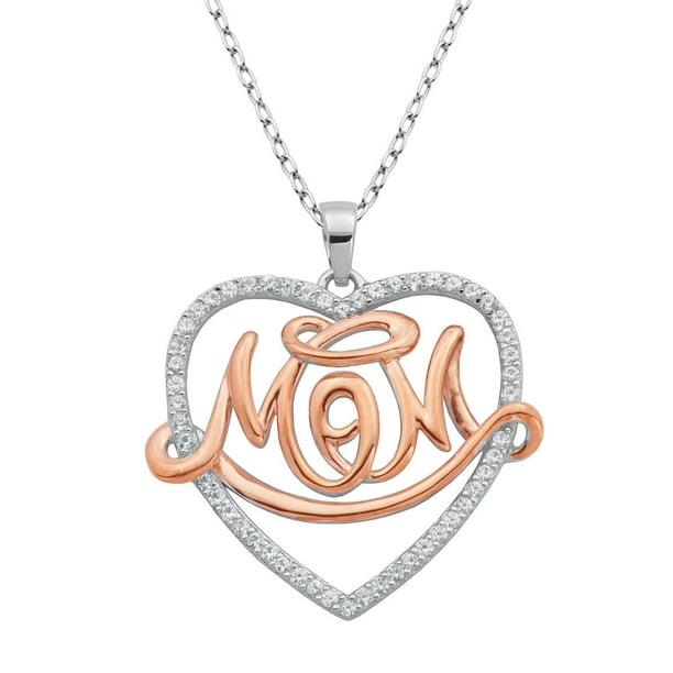 PAJ Pendentif cœur "Mom" de PAJ en argent sterling plaqué rhodium et or rose avec des zircons scintillants.