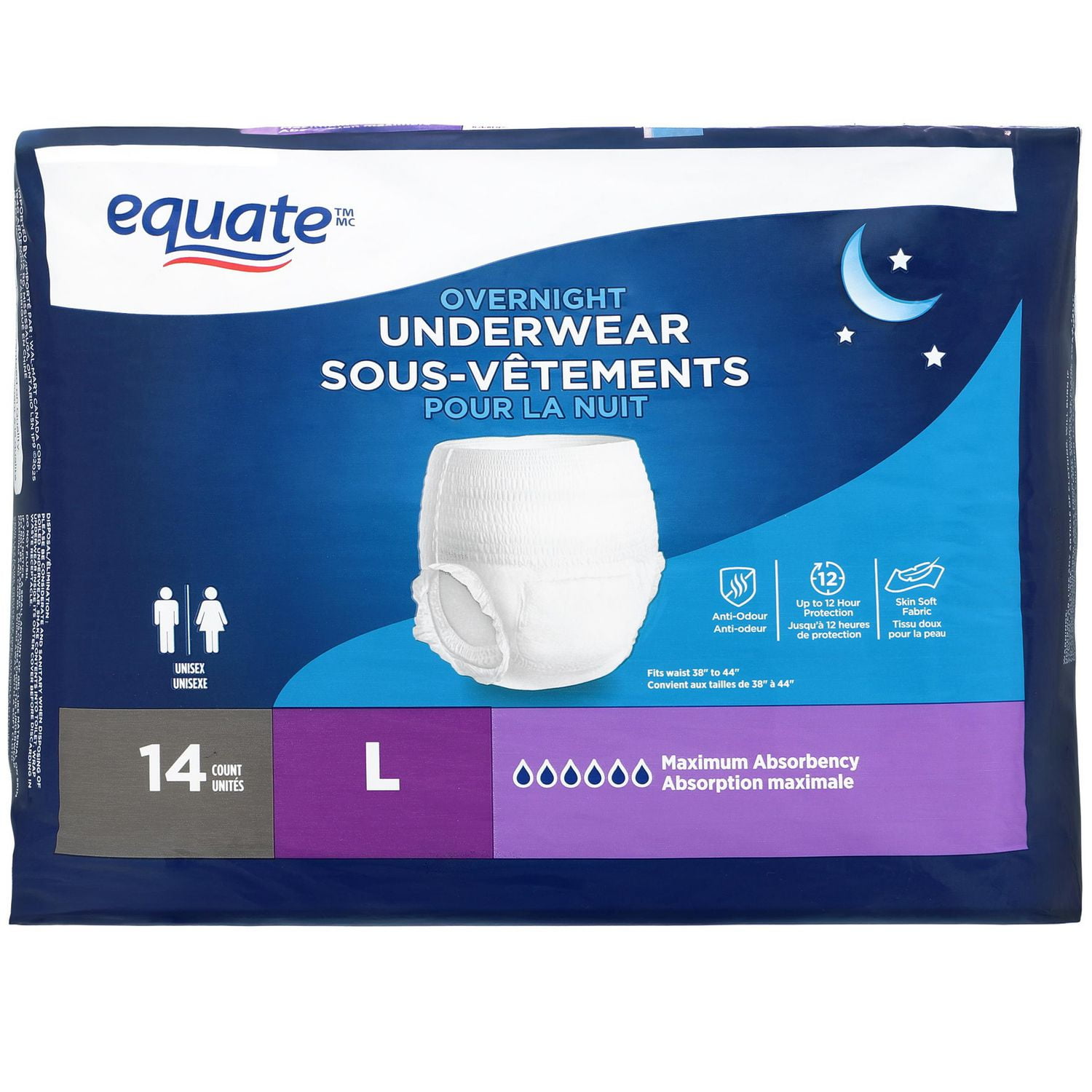 Sous-vêtements pour l'incontinence pour la nuit Equate, Grand