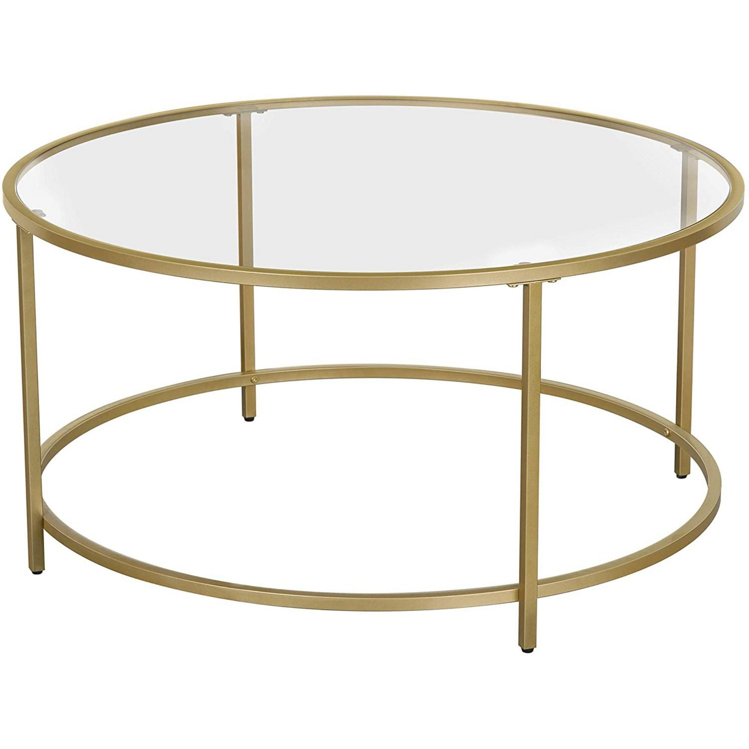 Boutique Home Round Coffee Table With Chic Gold Steel Frame and