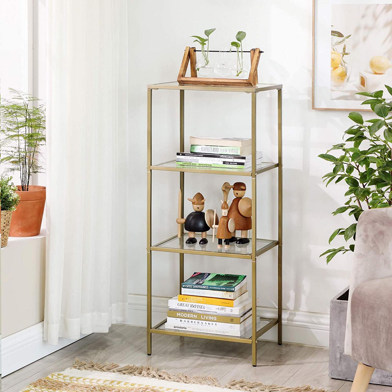 Boutique Home Modern Tempered Glass 4 tier Storage Rack with