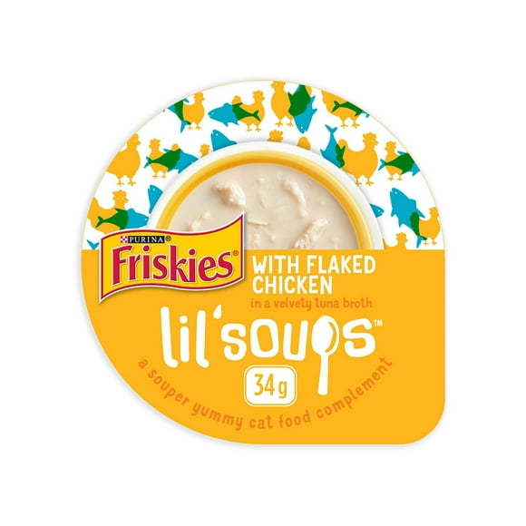 Friskies Lil’ Soups Flaked Chicken, Cat Food Complement 34g, 34 g