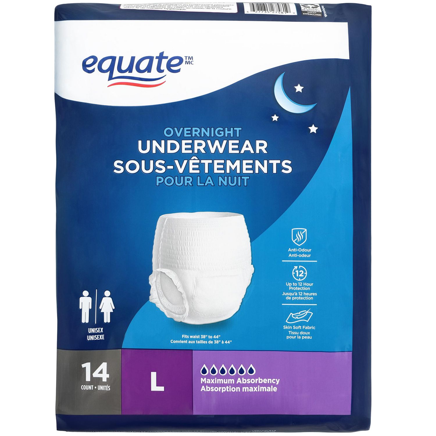 Equate Overnight Incontinence Underwear, Large