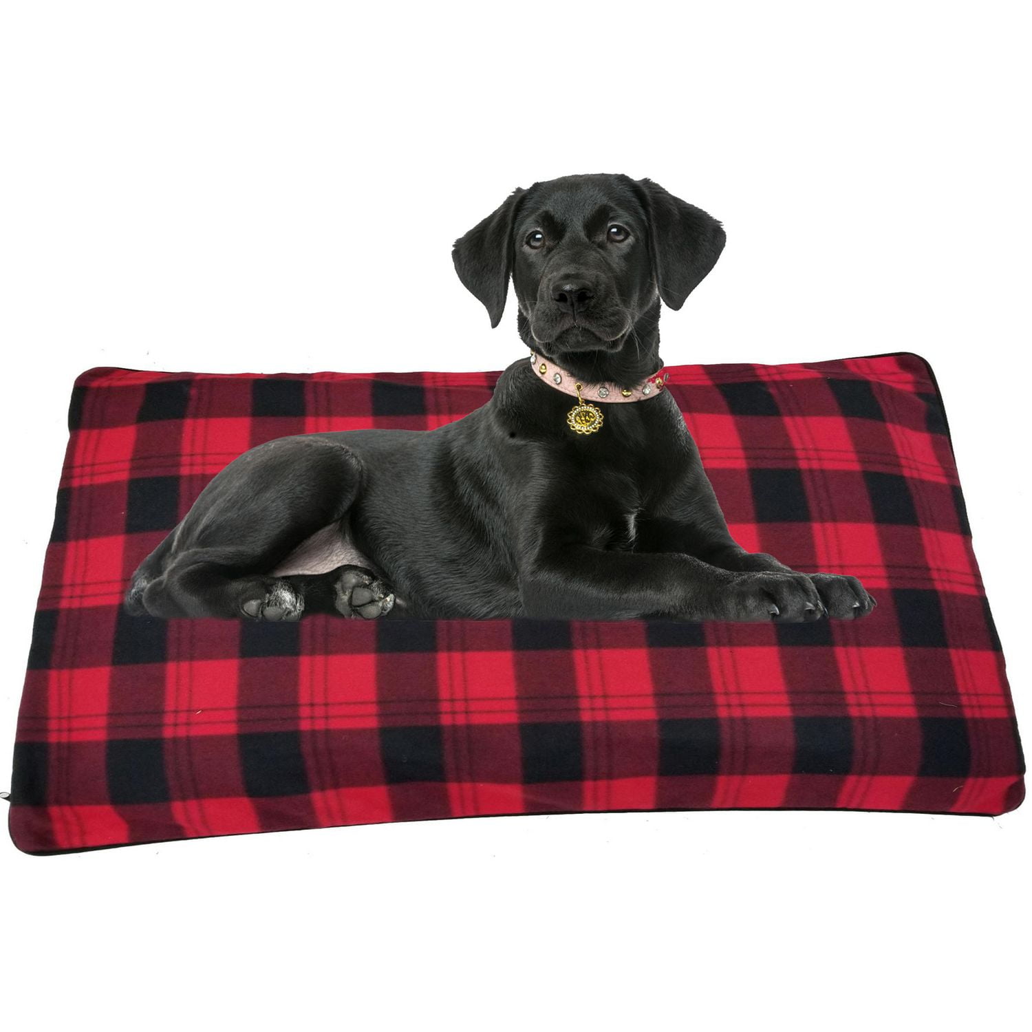 red tartan dog bed