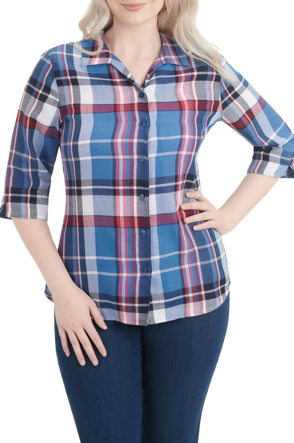 Alia Women's Button Front Plaid Shirt