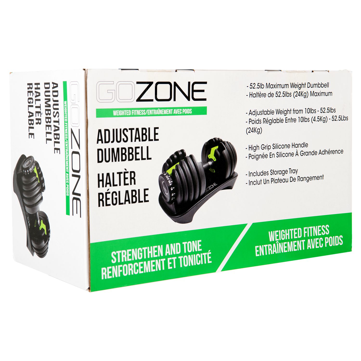 Haltère réglable simple 10 lb-52,5 lb GoZone – Noir/vert Haltère