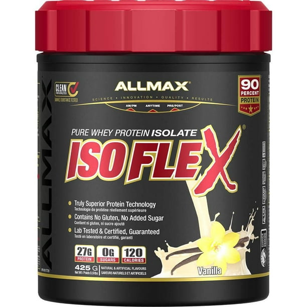 Poudre d'isolat de protéine de lactosérum ISOFLEX d'Allmax à la vanille 425 g de poudre de protéine d'isolat