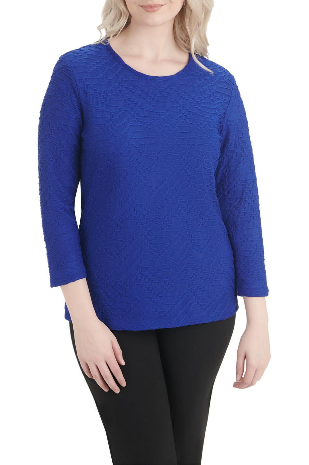Alia Women's 3/4 Sleeve Solid Ripple Knit Top