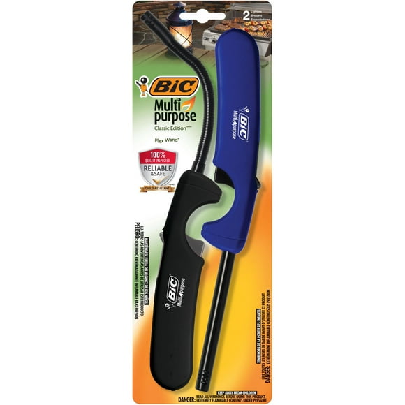 BIC Multi-purpose Lighter Assorted Pack, 1 Classic Lighter and 1 Flex Wand Lighter, Long Durable Metal Wand, Great For Candles, Grills and Fireplaces, Assorted colours, 2-Count, 2-Count