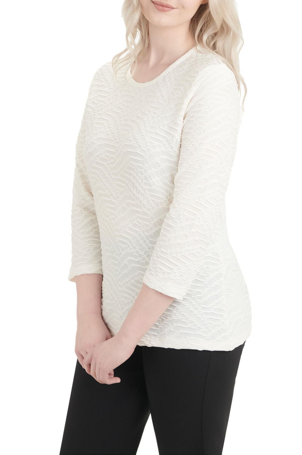 Alia Women's 3/4 Sleeve Solid Ripple Knit Top