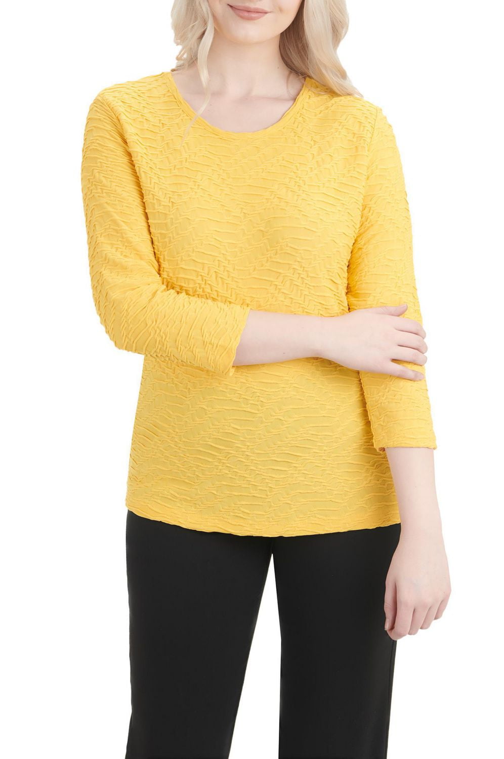 Alia Women's 3/4 Sleeve Solid Ripple Knit Top