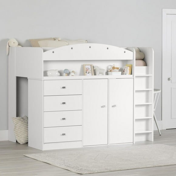 South Shore, Tiara collection, Loft Bed with Desk Pure White