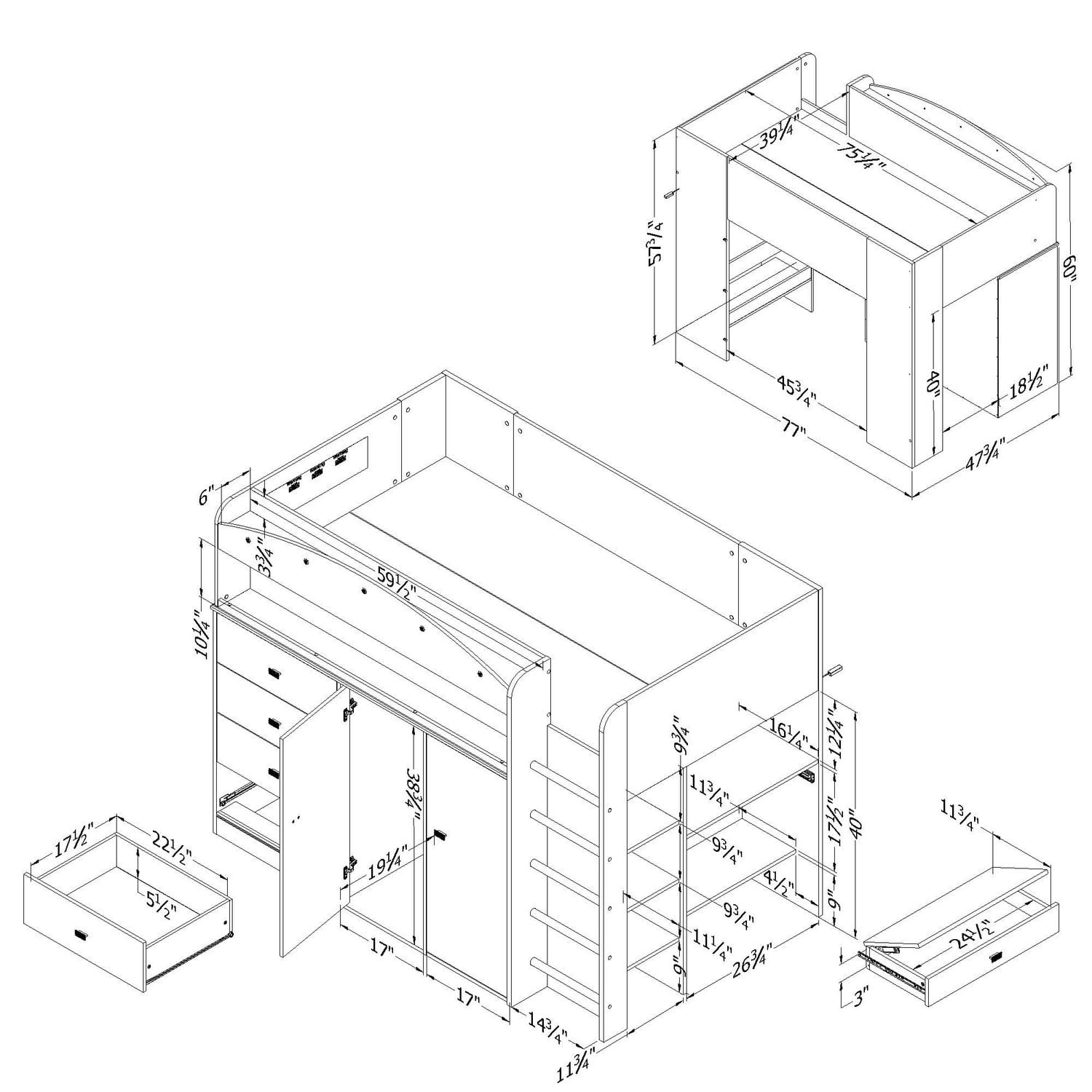 South shore tiara white twin deals loft bed with desk stores