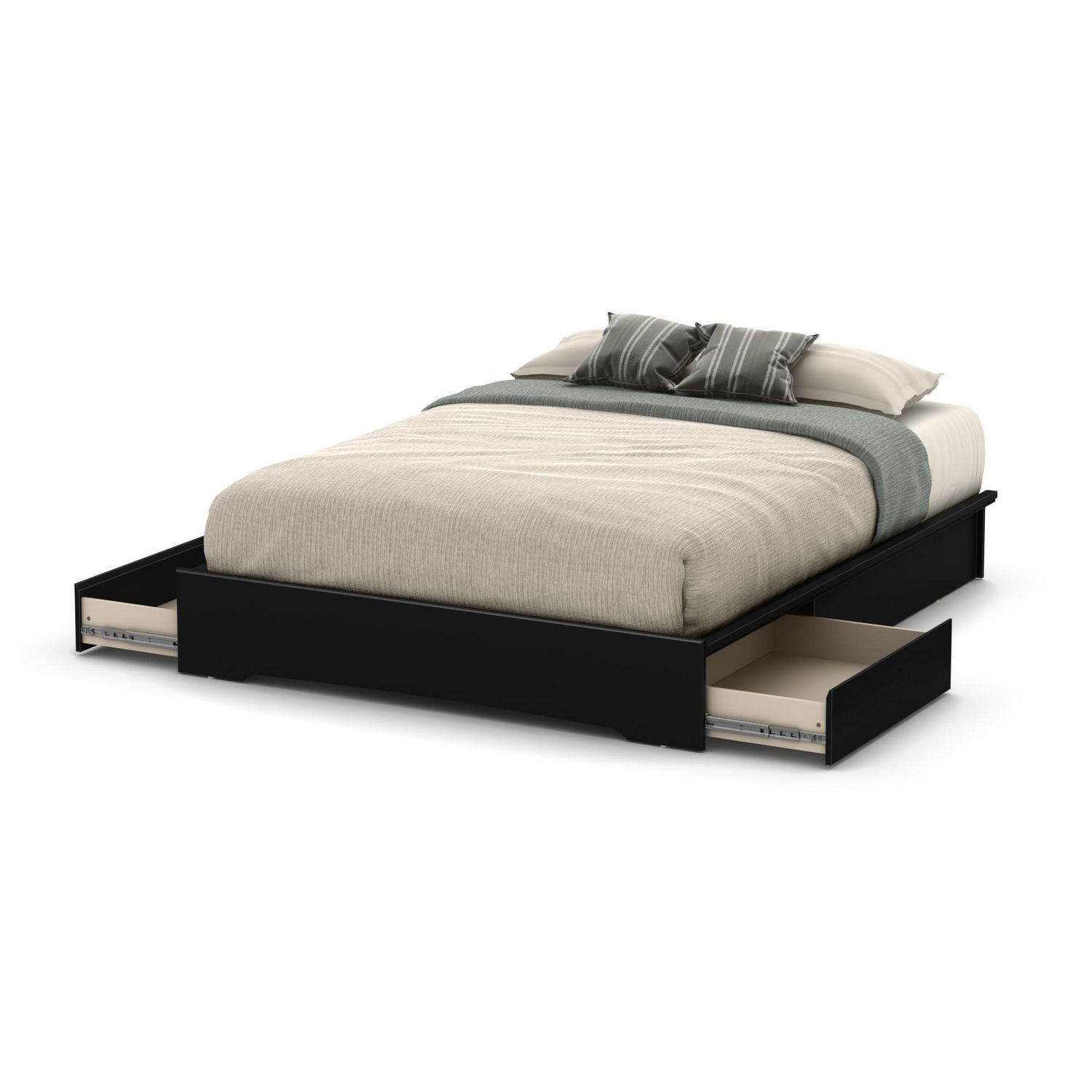 South Shore Basic Queen Platform Bed (54’’) with 2 Drawers, Black