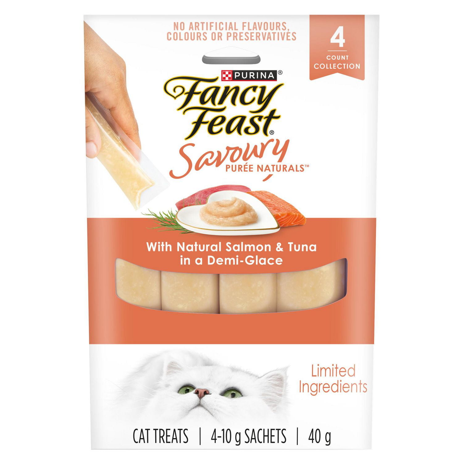 Fancy Feast Savoury Puree Naturals with Natural Salmon & Tuna in a Demi-Glace, Cat Treats 40 g, 40 g