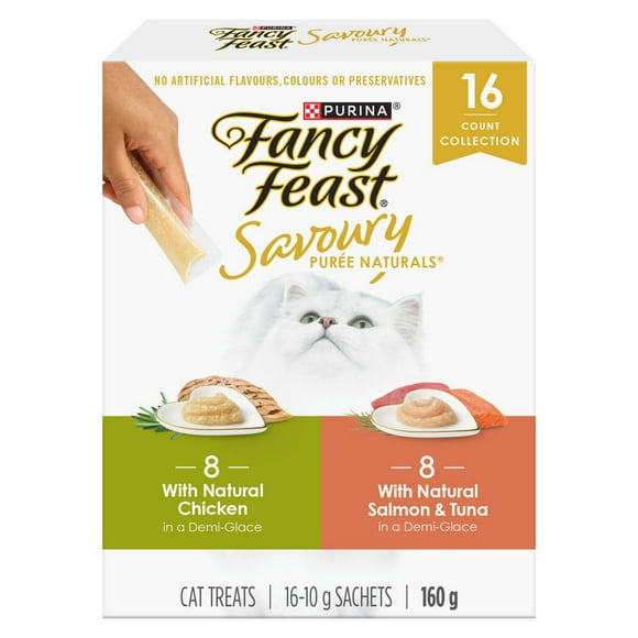 Fancy Feast Savoury Purée Naturals Best Sellers Variety Pack, Cat Treats 10 g x 16, 10 g x 16