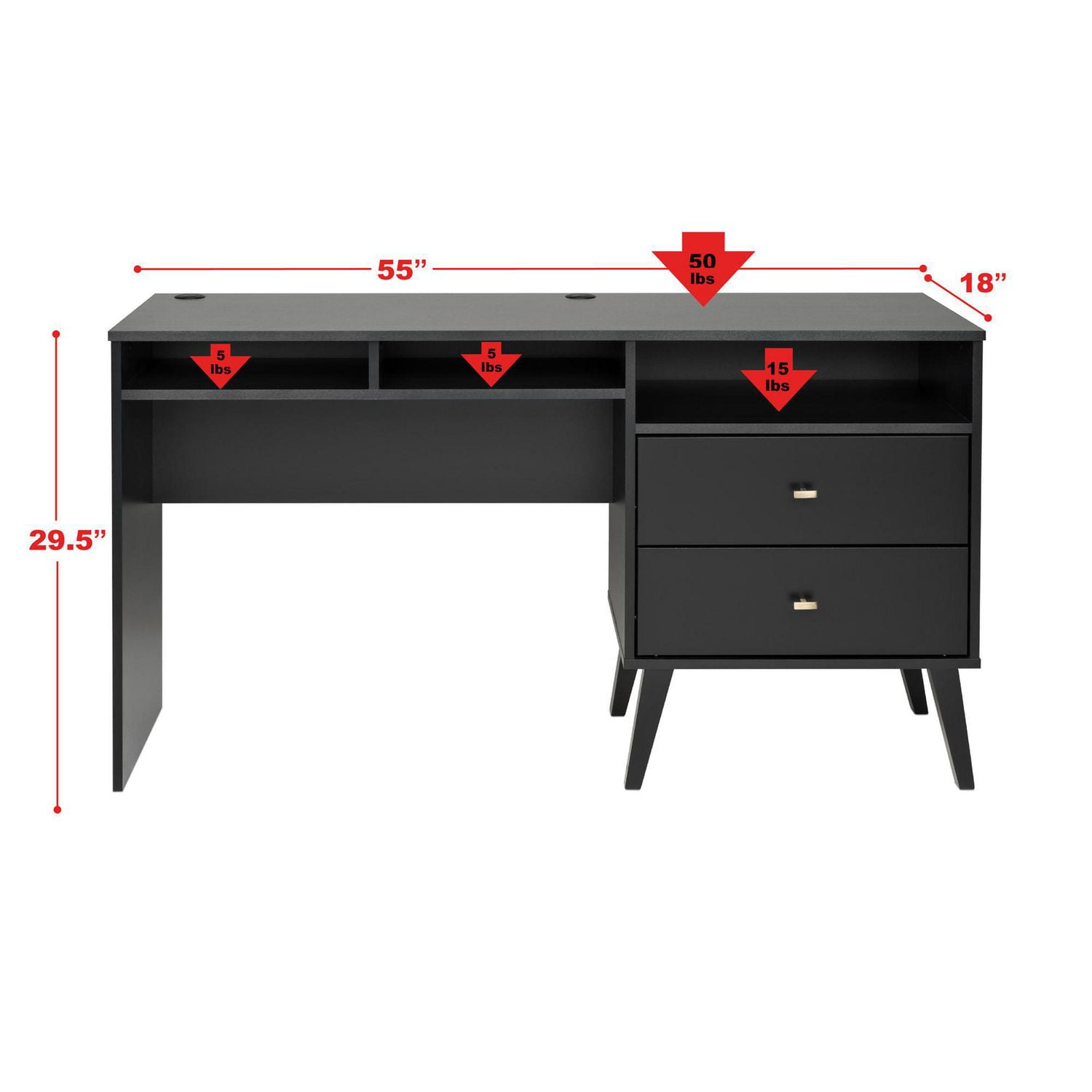 Prepac milo computer desk with side storage and 2 outlet drawers