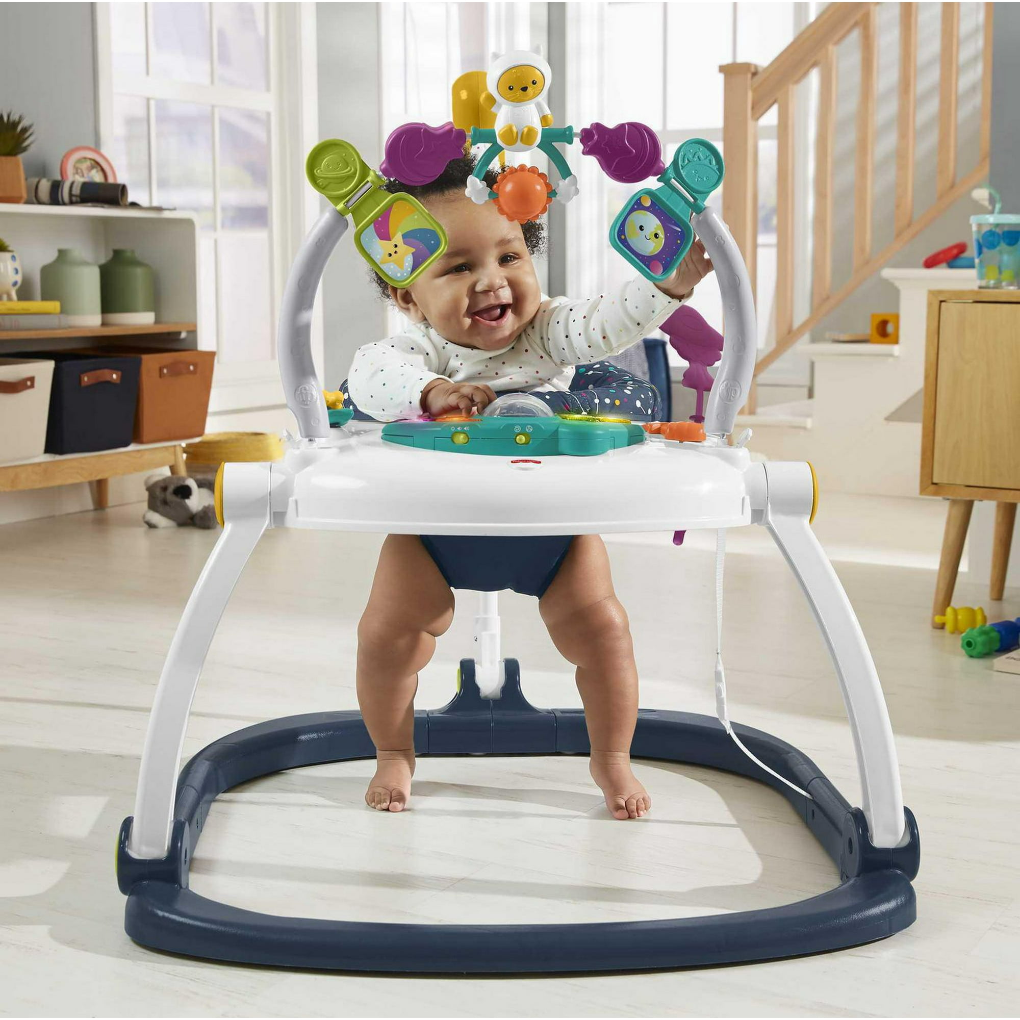 Fisher-Price Baby Bouncer Activity Center Jumperoo SpaceSaver with Lights &  Sounds, Astro Kitty, Ages 0-12M 