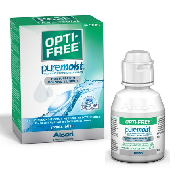 Solution polyvalente pour lentilles cornéennes OPTI-FREE(MD) PureMoist avec HydraGlyde Format voyage de 60&nbsp;mL