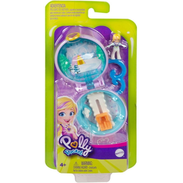 Polly Pocket Winter Fun Snow Globe - Polly Goes Ice Fishing ~ Winter Cabin, Pink