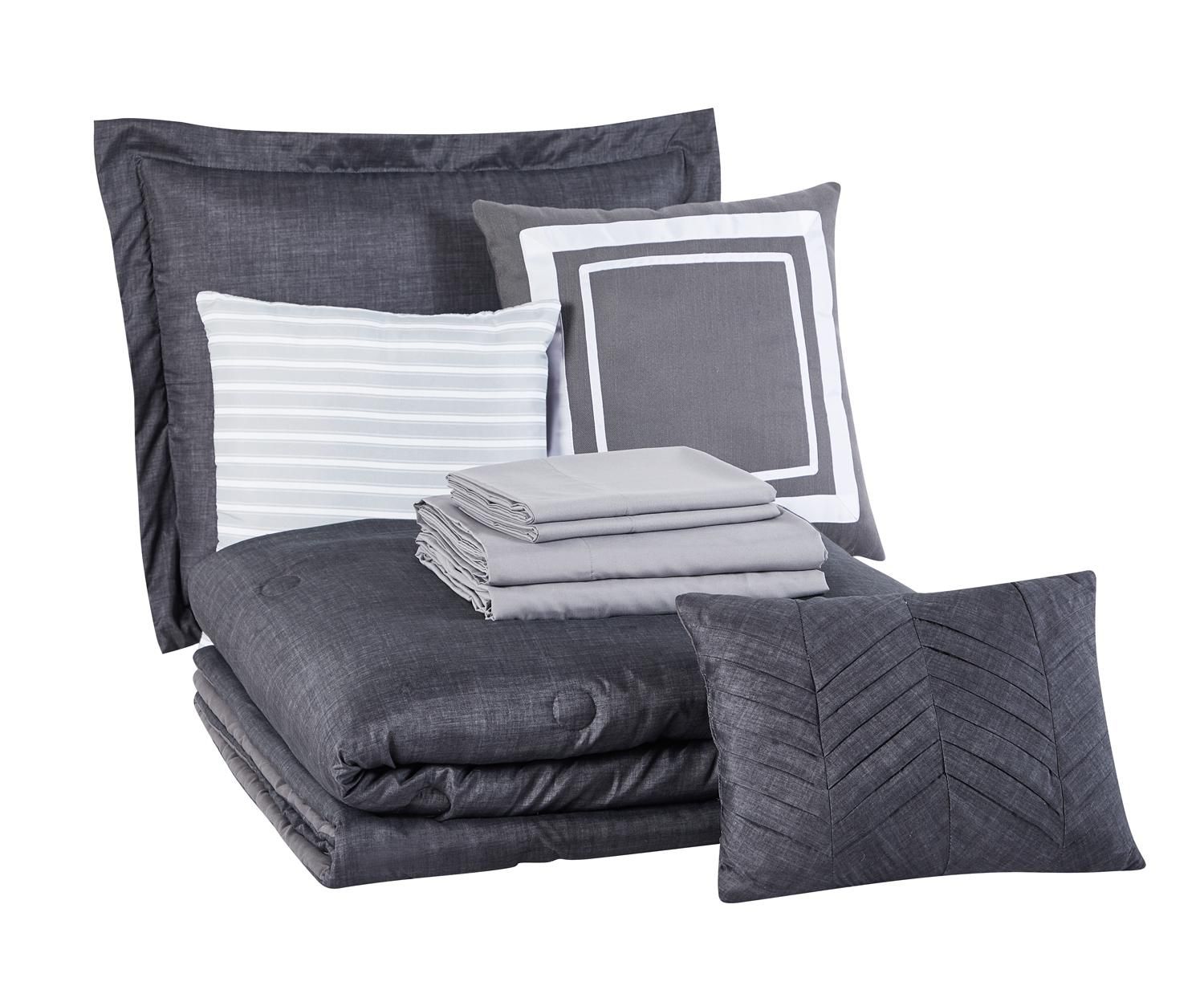 Mainstays Gray Textured 10-Piece Bed in a Bag Coordinating Bedding