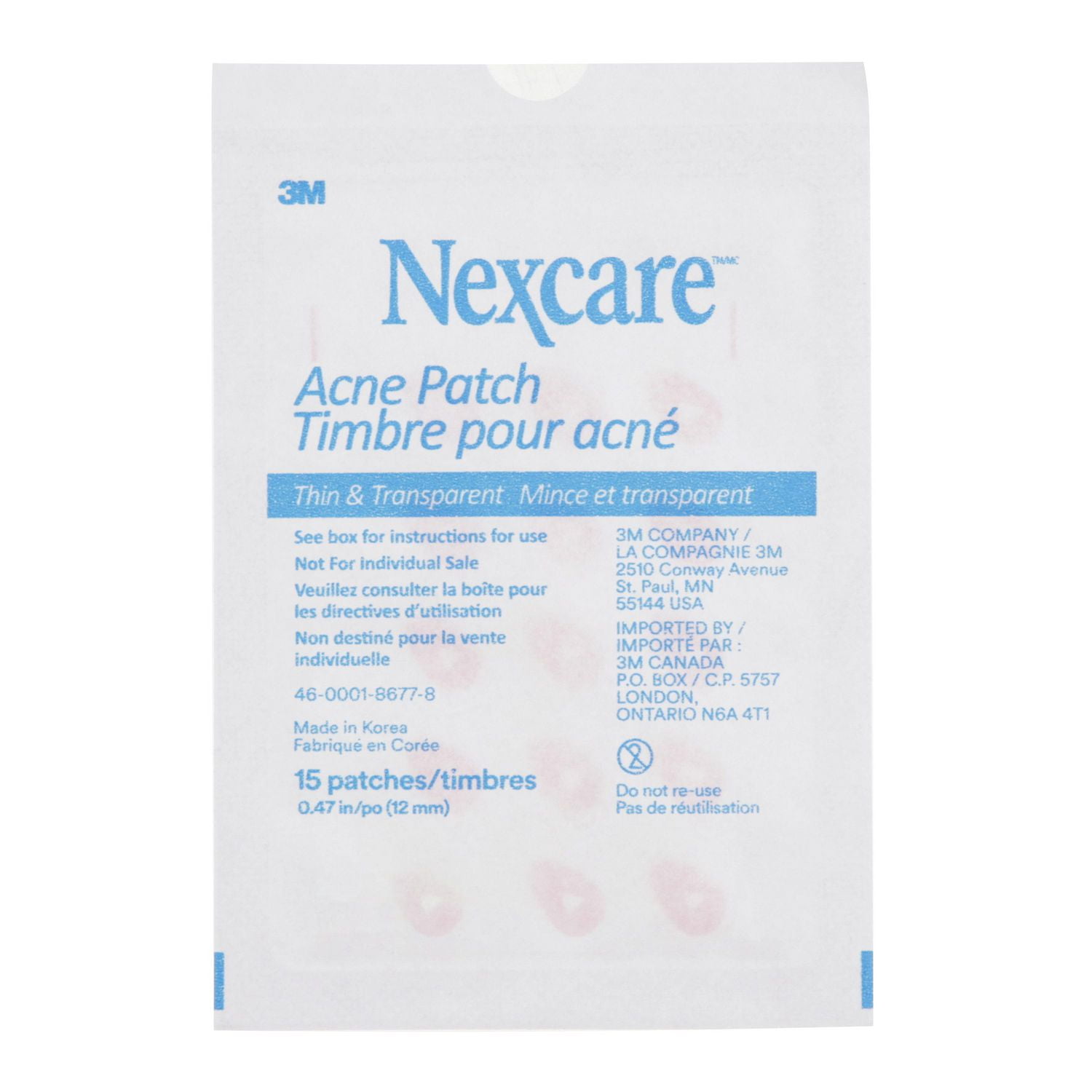 Nexcare™ Thin and Transparent Acne Patch BA-039-CA, 1x15x12mm+1x24x10mm, 30 Pack/Case