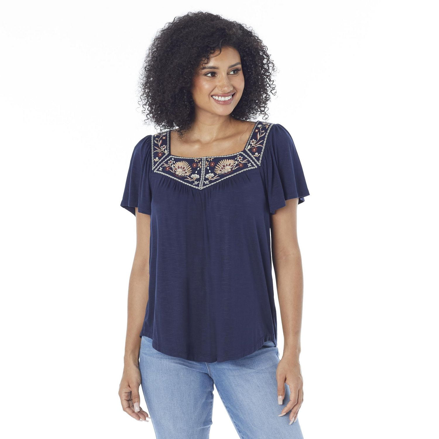 Ivy Women's Flutter Sleeve Square Neck Knit Top