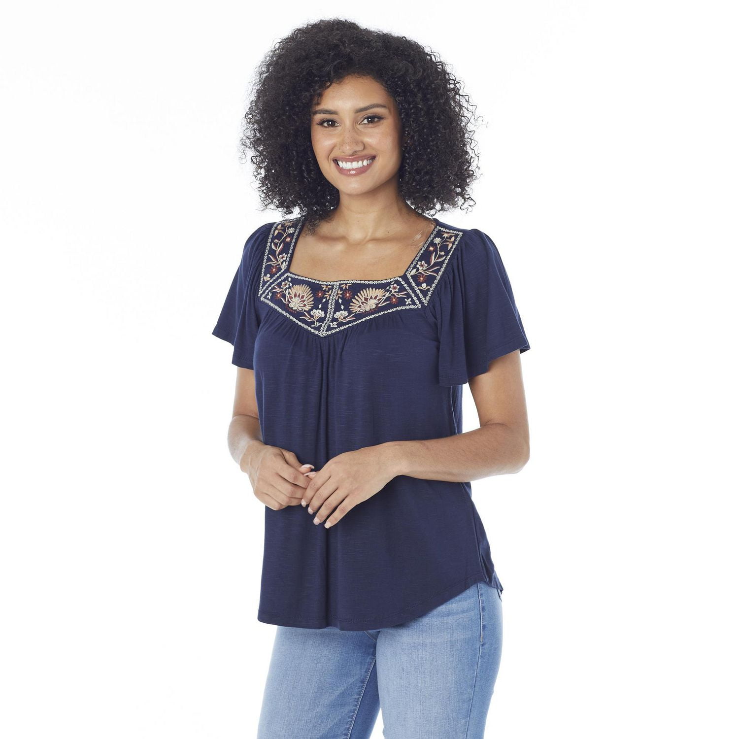 Ivy Women's Flutter Sleeve Square Neck Knit Top