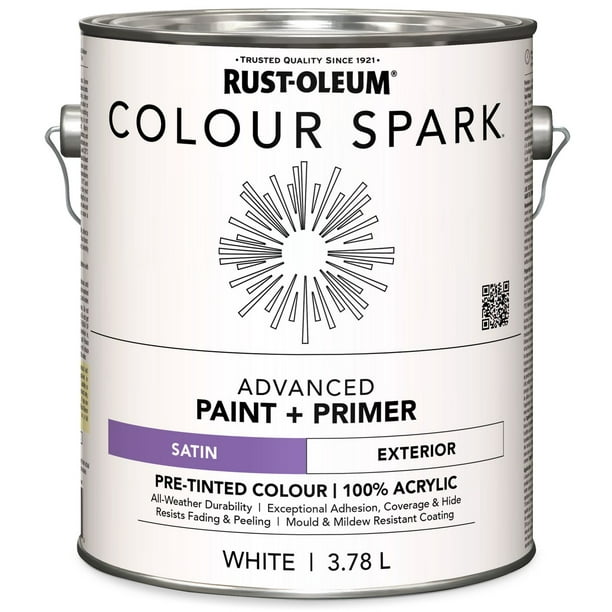 Rust-Oleum Colour Spark™ Peinture + Apprêt, Extérieur Satiné, Blanc 3,78L 3,78L