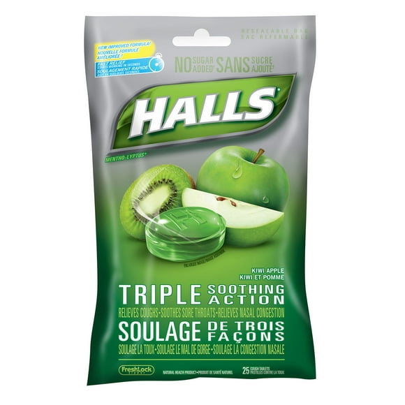Halls Triple Soothing Action Cough Suppresant Tablets, 25 Tablets, Kiwi Apple